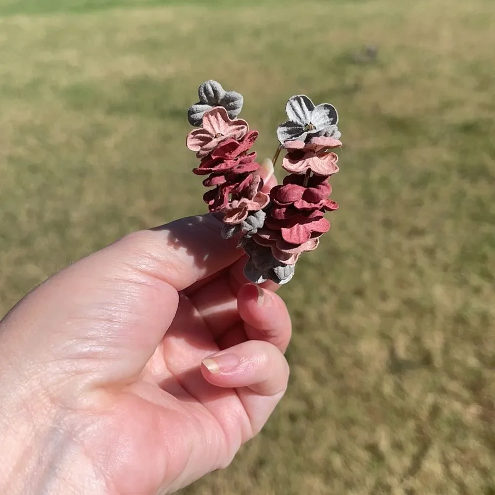 Anthropologie Floral Hoop Earrings Pink Burgundy Mauve Statement Earrings